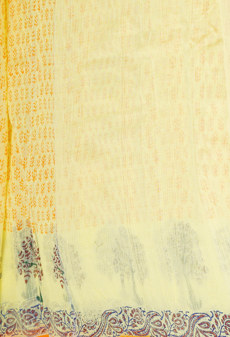 Yellow Pure  Block Printed Kota Cotton Saree-UNM72713