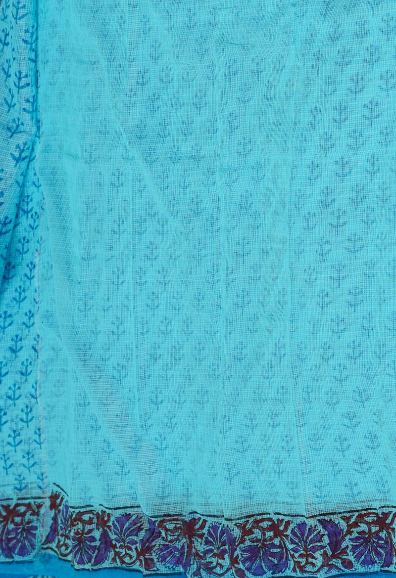 Blue Pure  Block Printed Kota Cotton Saree-UNM72716