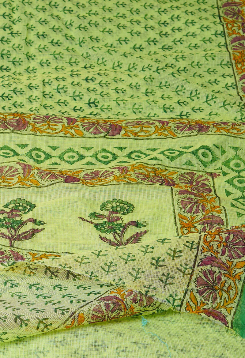 Green Pure  Block Printed Kota Cotton Saree-UNM72717