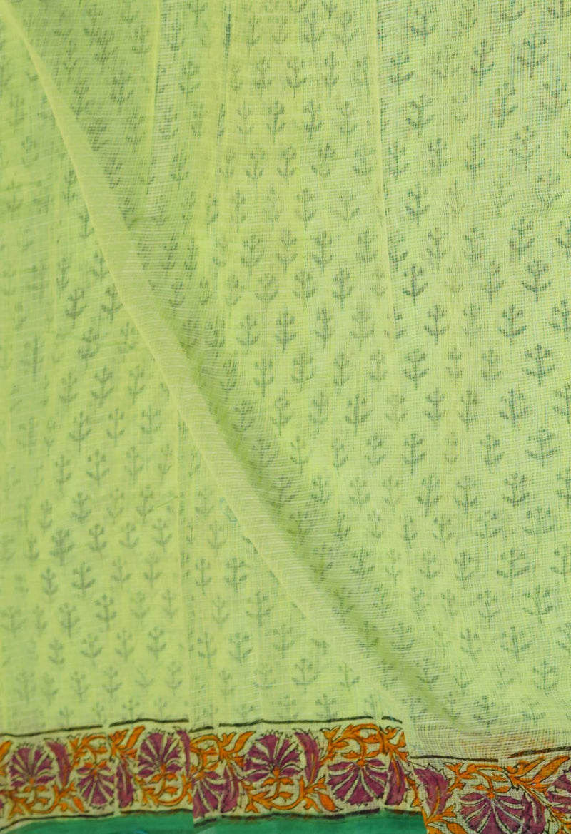 Green Pure  Block Printed Kota Cotton Saree-UNM72717