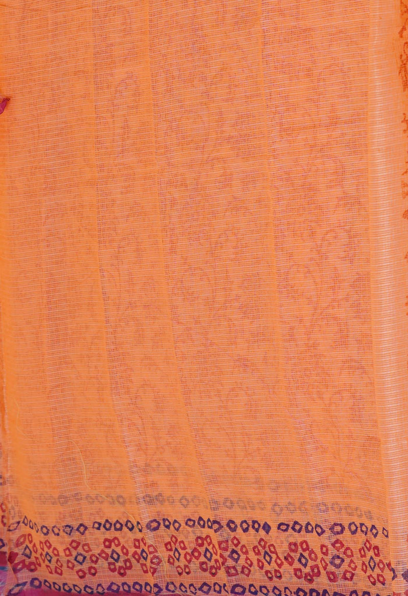 Orange Pure  Block Printed Kota Cotton Saree-UNM72718