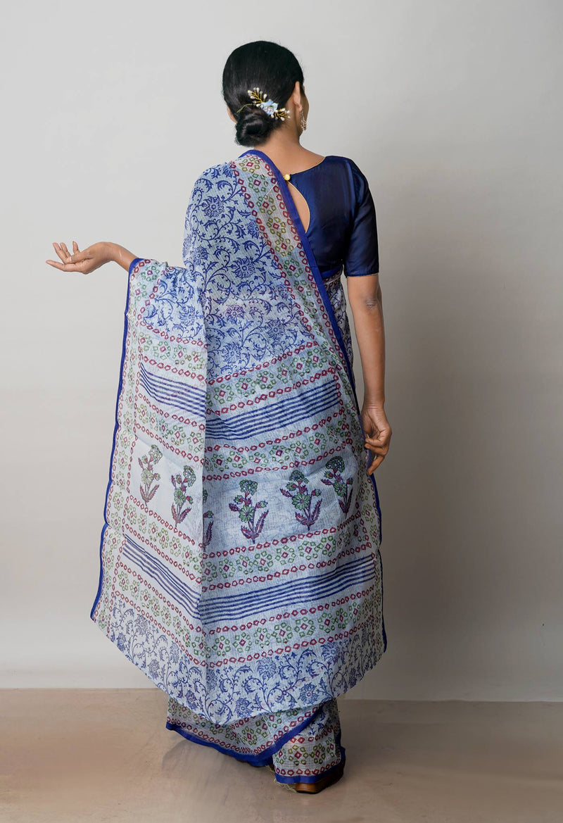 Grey Pure  Block Printed Kota Cotton Saree-UNM72719