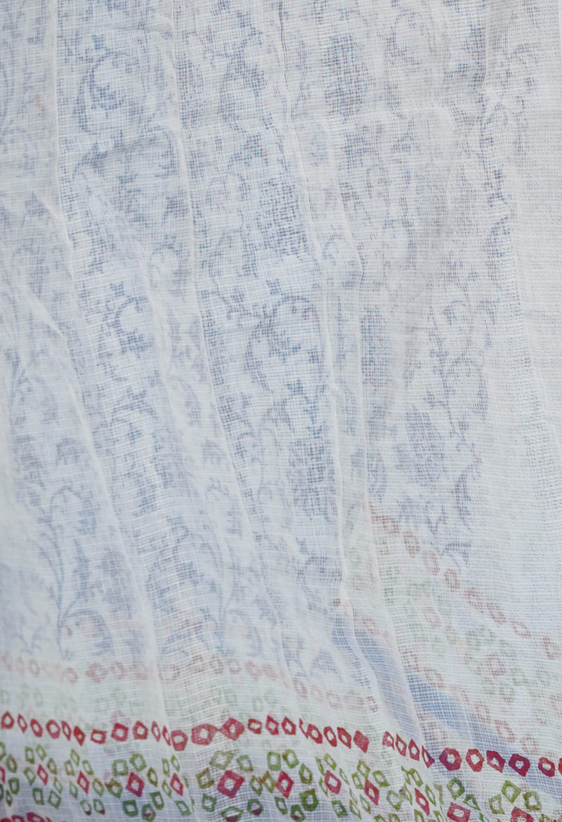 Grey Pure  Block Printed Kota Cotton Saree-UNM72719