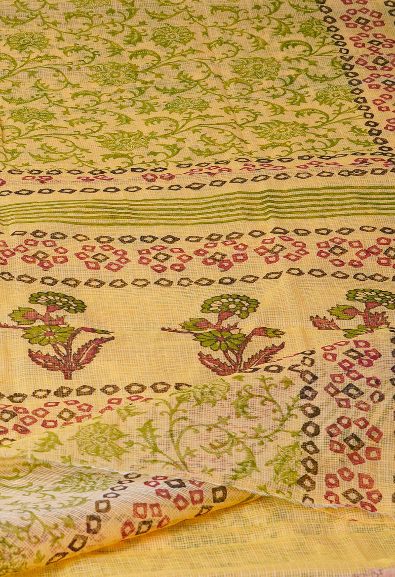 Cream Pure  Block Printed Kota Cotton Saree-UNM72720