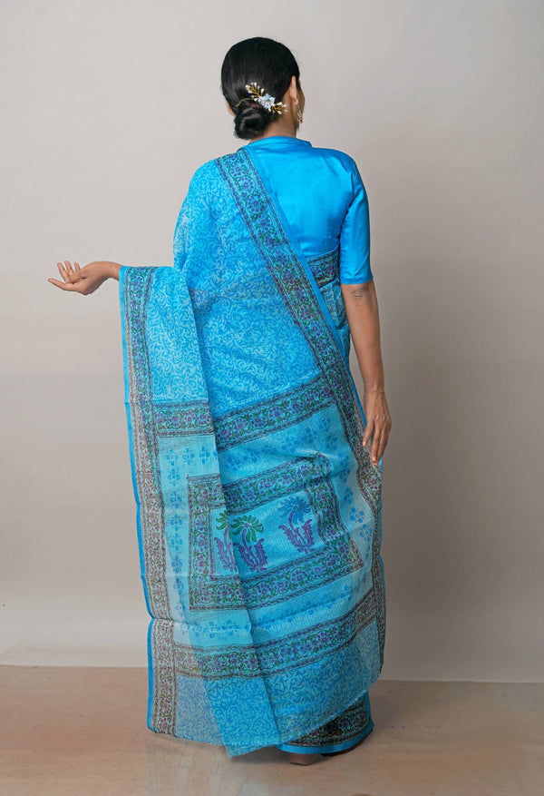 Blue Pure  Block Printed Kota Cotton Saree-UNM72724