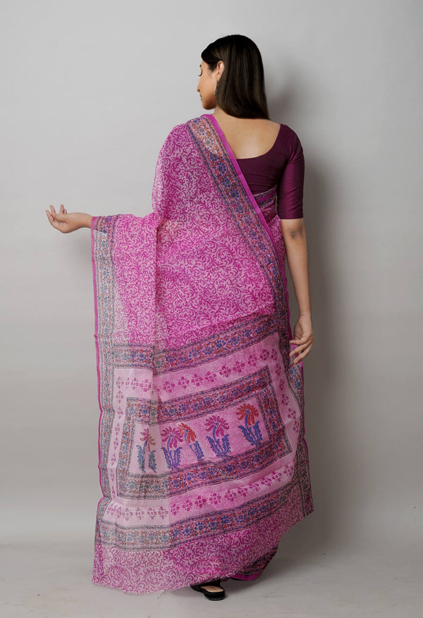 Pink Pure  Block Printed Kota Cotton Saree-UNM72725