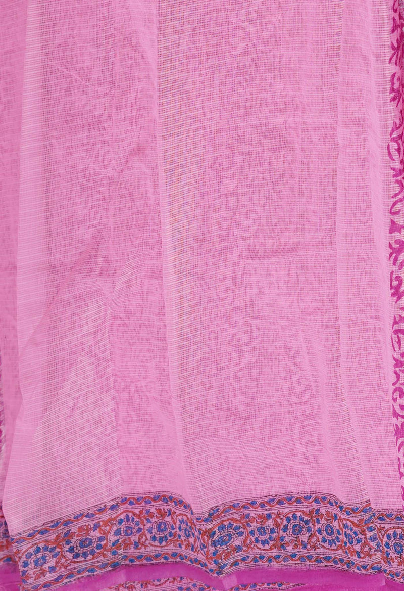Pink Pure  Block Printed Kota Cotton Saree-UNM72725