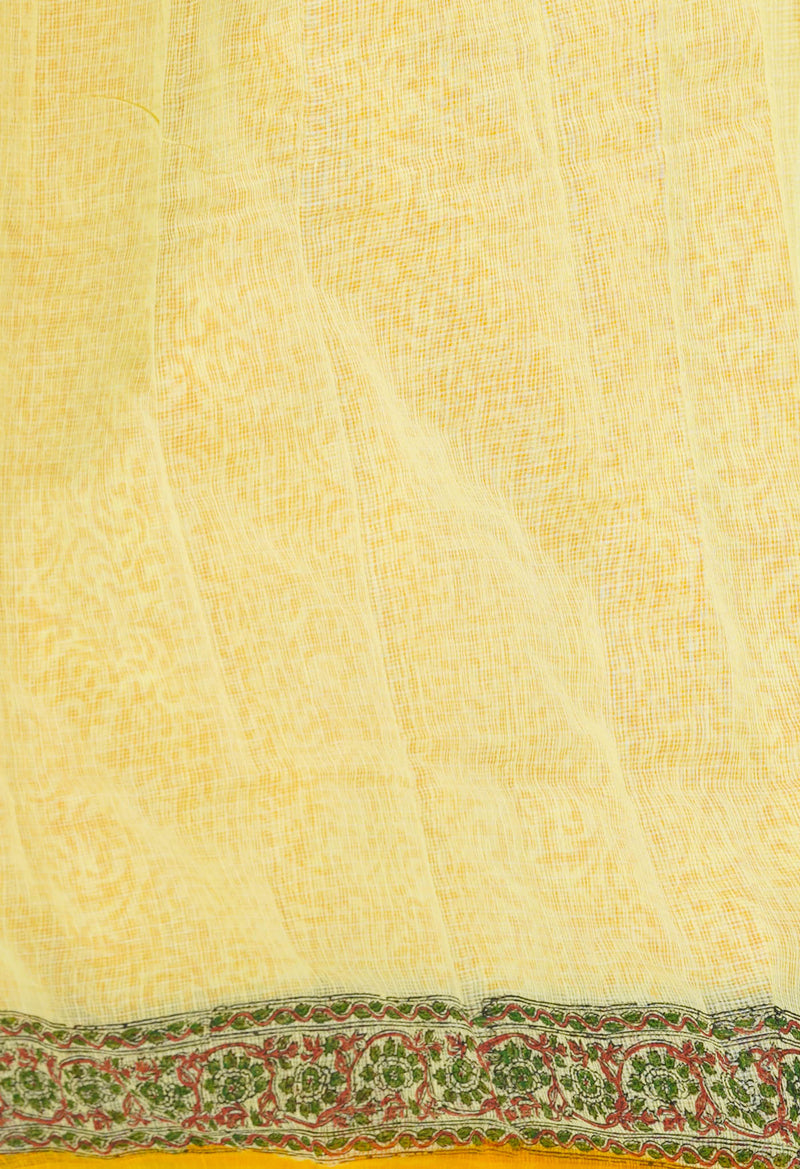 Yellow Pure  Block Printed Kota Cotton Saree-UNM72727