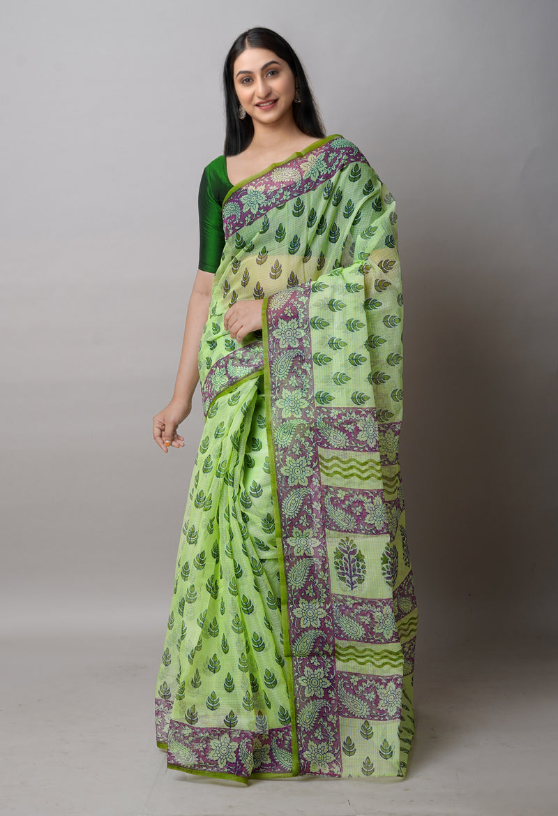 Green Pure  Block Printed Kota Cotton Saree-UNM72729