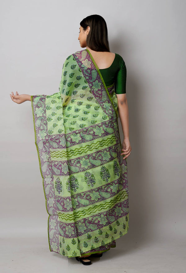 Green Pure  Block Printed Kota Cotton Saree-UNM72729