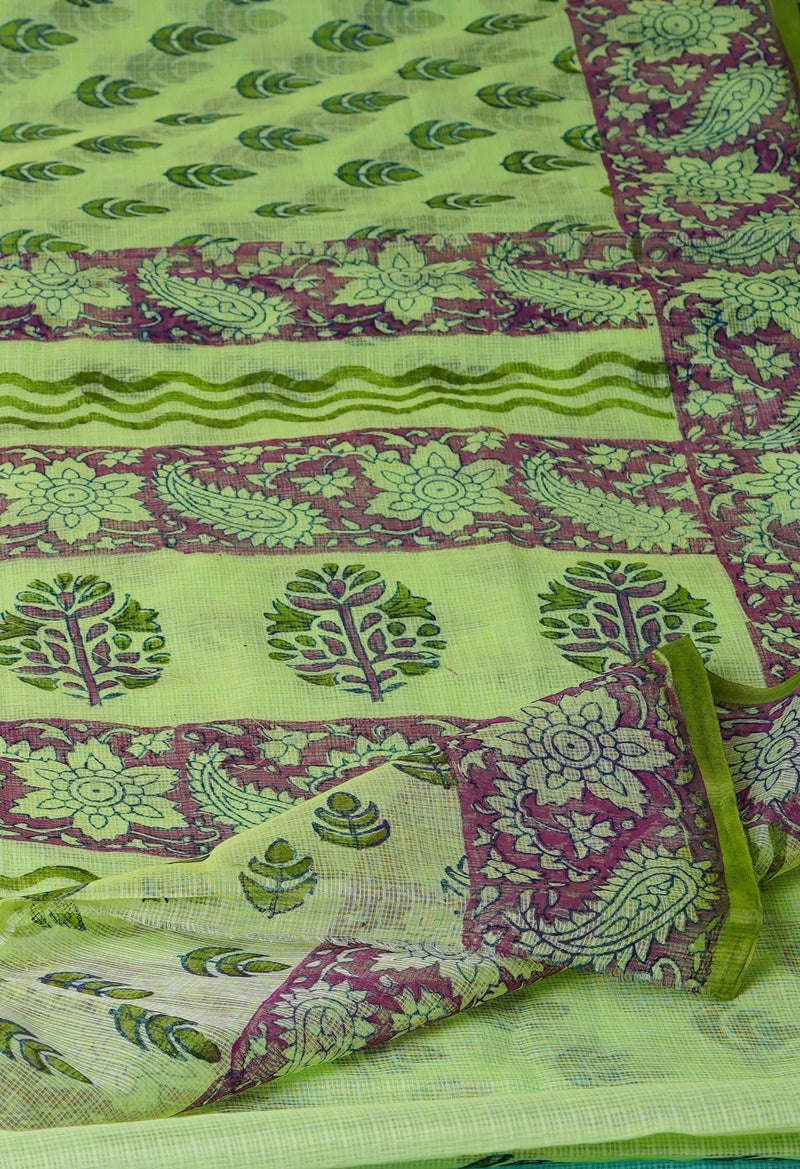 Green Pure  Block Printed Kota Cotton Saree-UNM72729