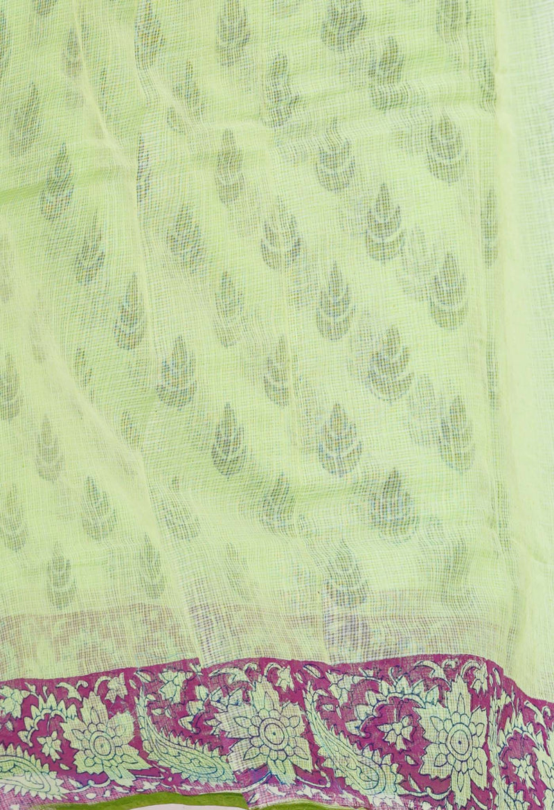 Green Pure  Block Printed Kota Cotton Saree-UNM72729