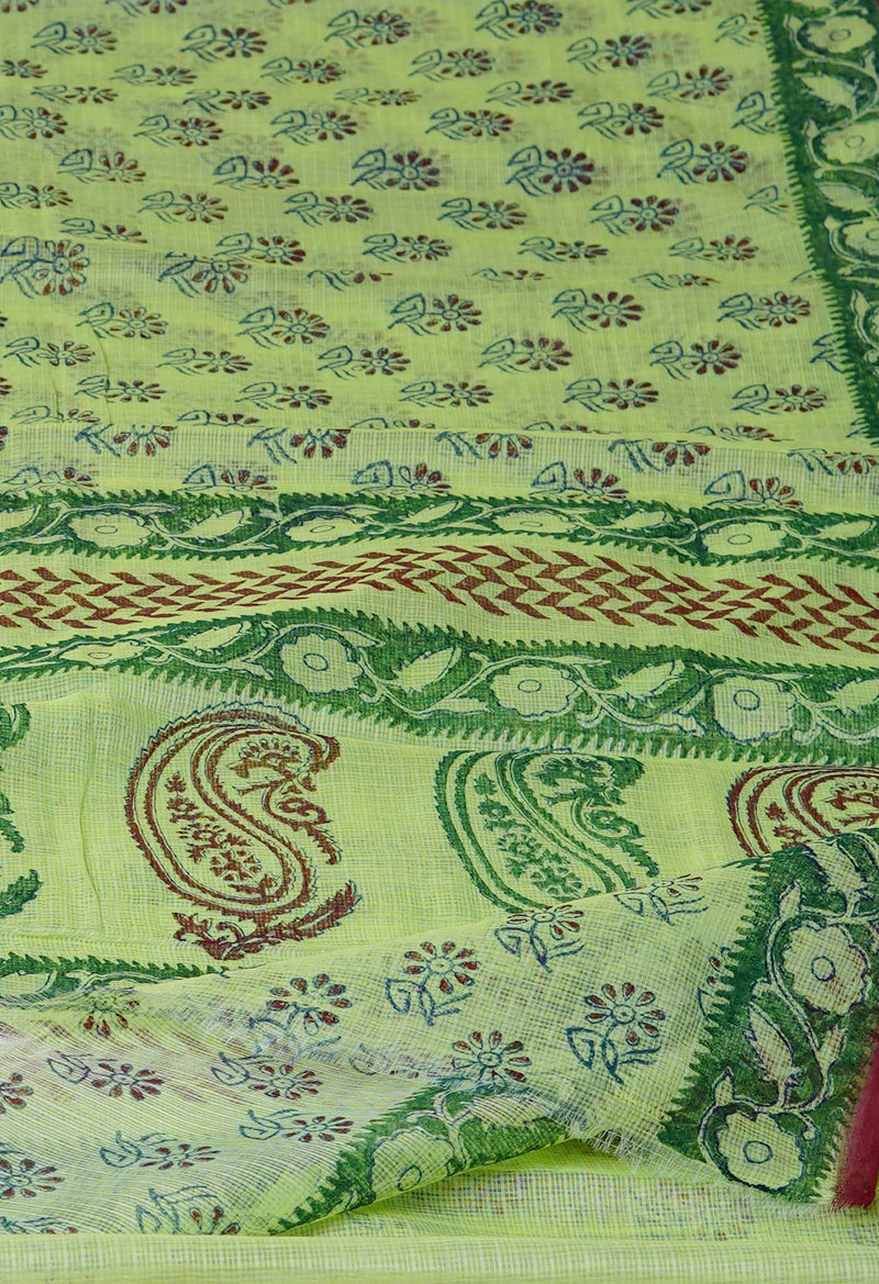 Green Pure  Block Printed Kota Cotton Saree-UNM72733