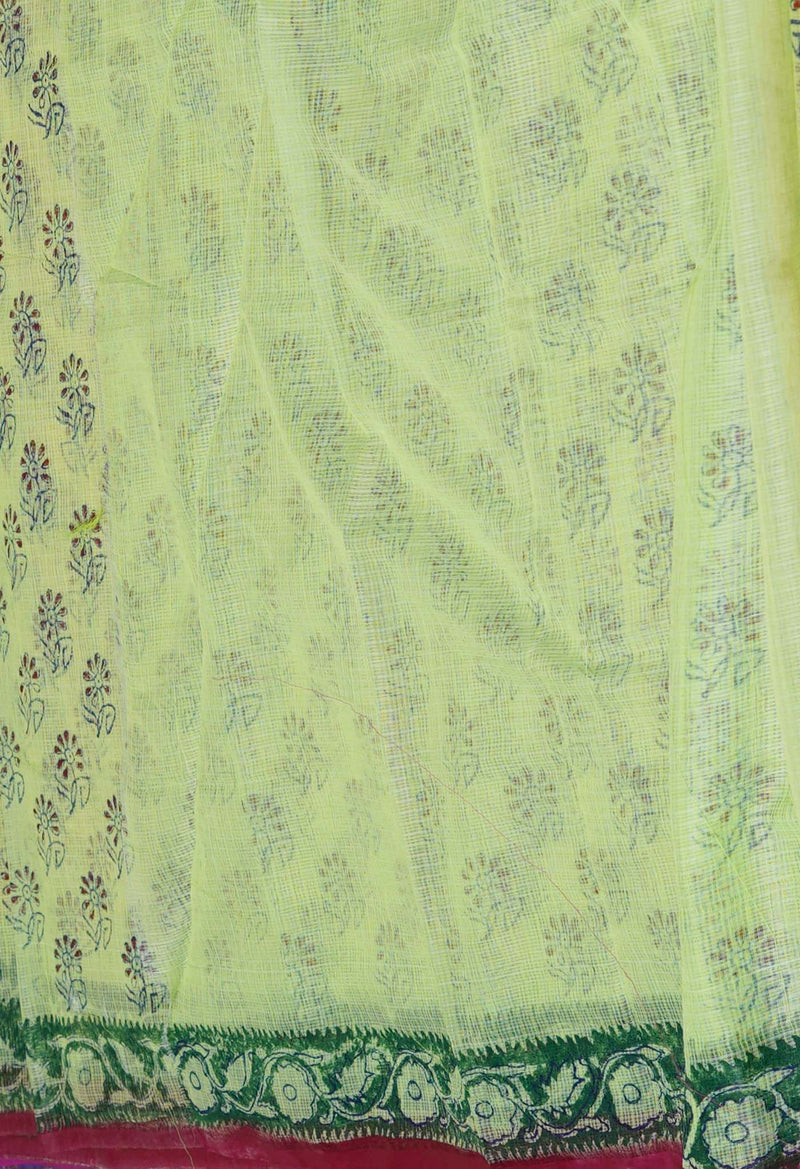 Green Pure  Block Printed Kota Cotton Saree-UNM72733