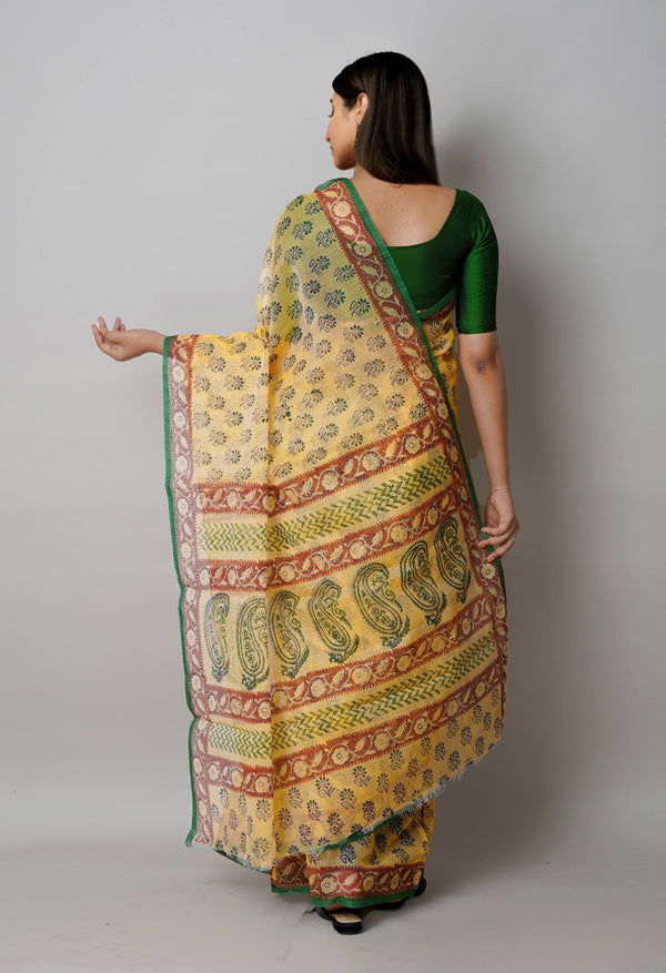Cream Pure  Block Printed Kota Cotton Saree-UNM72734