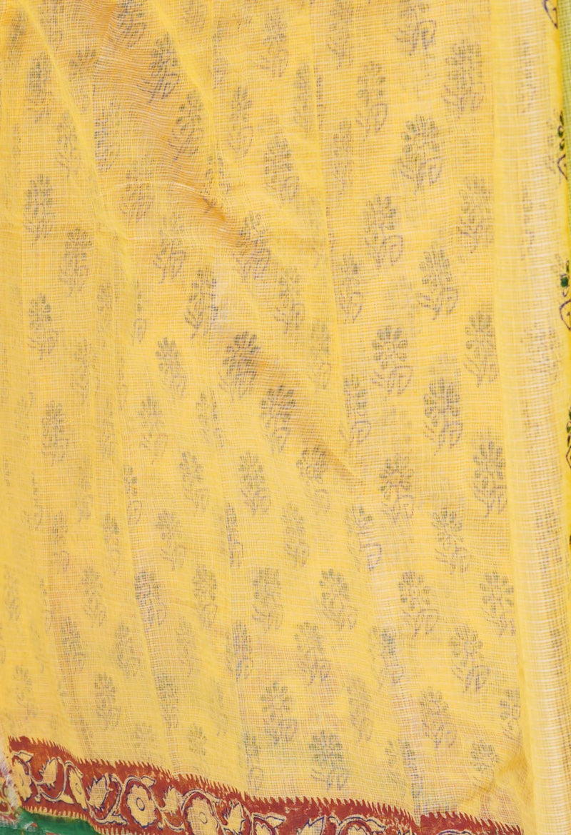 Cream Pure  Block Printed Kota Cotton Saree-UNM72734