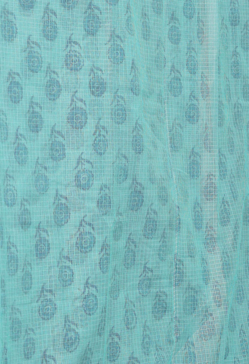 Turquoise Blue Pure  Block Printed Kota Cotton Saree-UNM72737