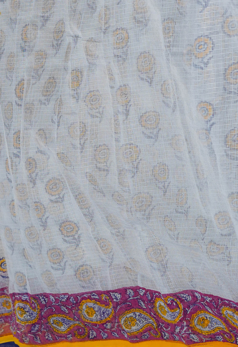 Grey Pure  Block Printed Kota Cotton Saree-UNM72738