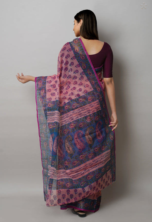 Pink Pure  Block Printed Kota Cotton Saree-UNM72739