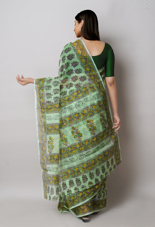 Green Pure  Block Printed Kota Cotton Saree-UNM72740