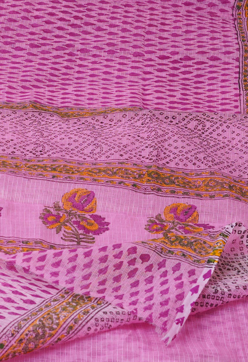 Pink Pure  Block Printed Kota Cotton Saree-UNM72749