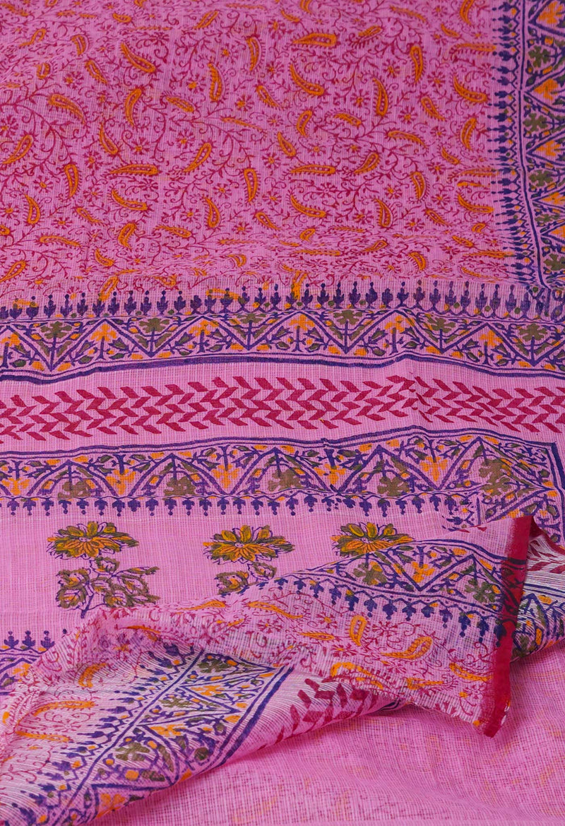 Pink Pure  Block Printed Kota Cotton Saree-UNM72751