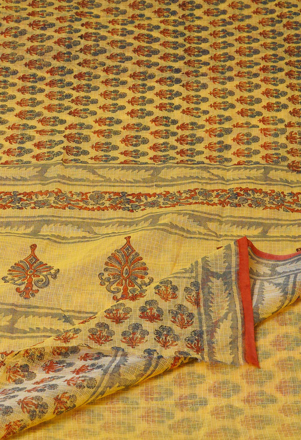 Cream Pure  Block Printed Kota Cotton Saree-UNM72755