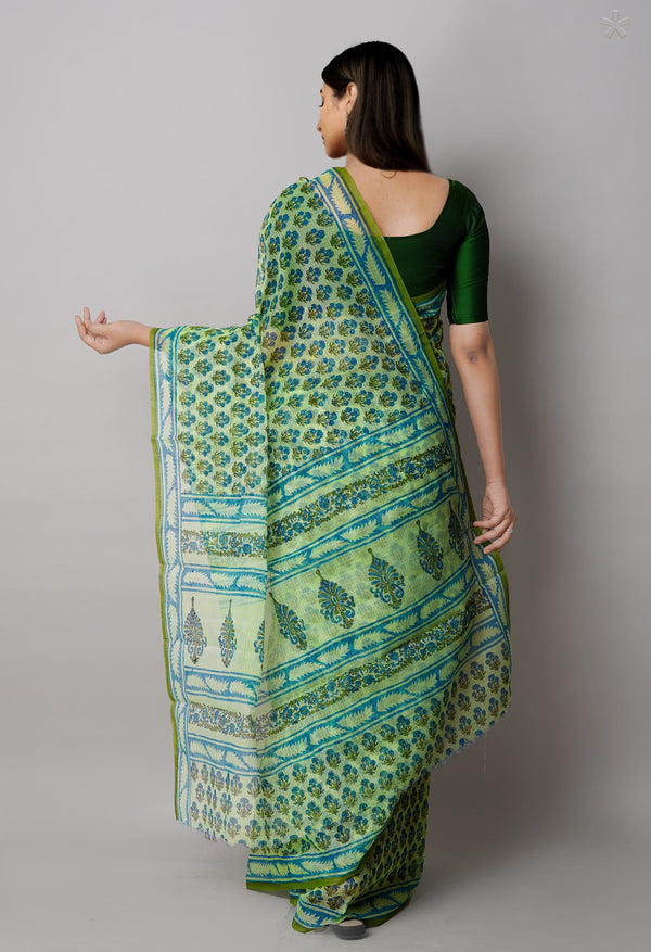 Green Pure  Block Printed Kota Cotton Saree-UNM72756