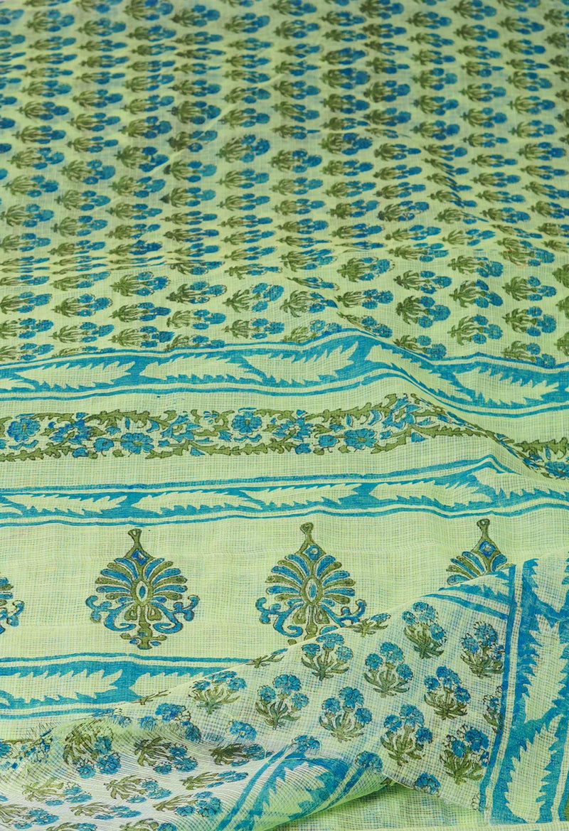 Green Pure  Block Printed Kota Cotton Saree-UNM72756