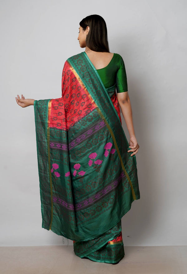 Red  Dyed Printed Summer Bangalore Soft Silk Saree-UNM72760
