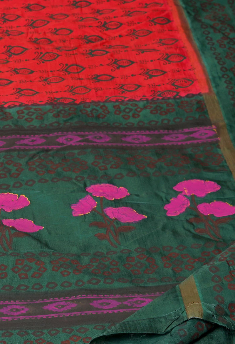 Red  Dyed Printed Summer Bangalore Soft Silk Saree-UNM72760
