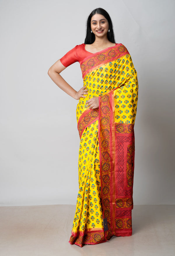Yellow  Dyed Printed Summer Bangalore Soft Silk Saree-UNM72763