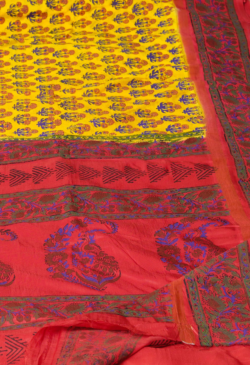 Yellow  Dyed Printed Summer Bangalore Soft Silk Saree-UNM72765