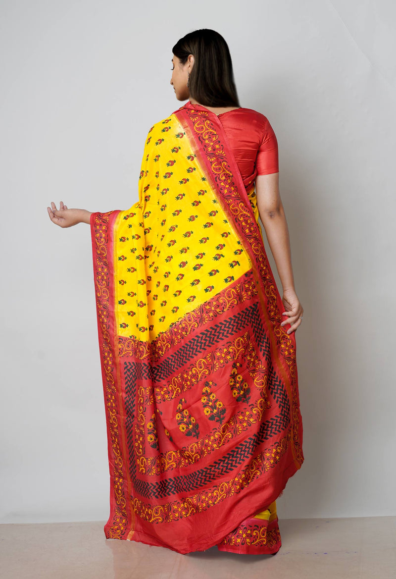 Yellow  Dyed Printed Summer Bangalore Soft Silk Saree-UNM72766