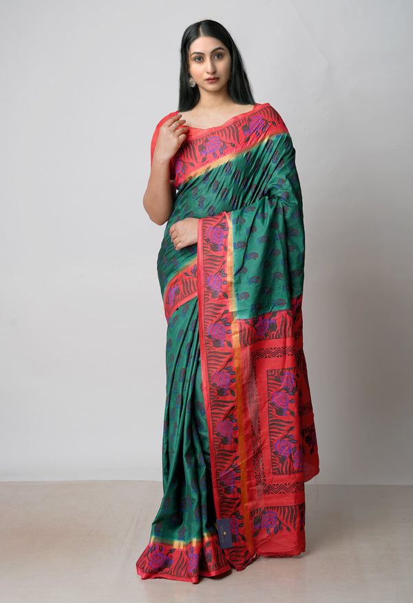 Green  Dyed Printed Summer Bangalore Soft Silk Saree-UNM72768