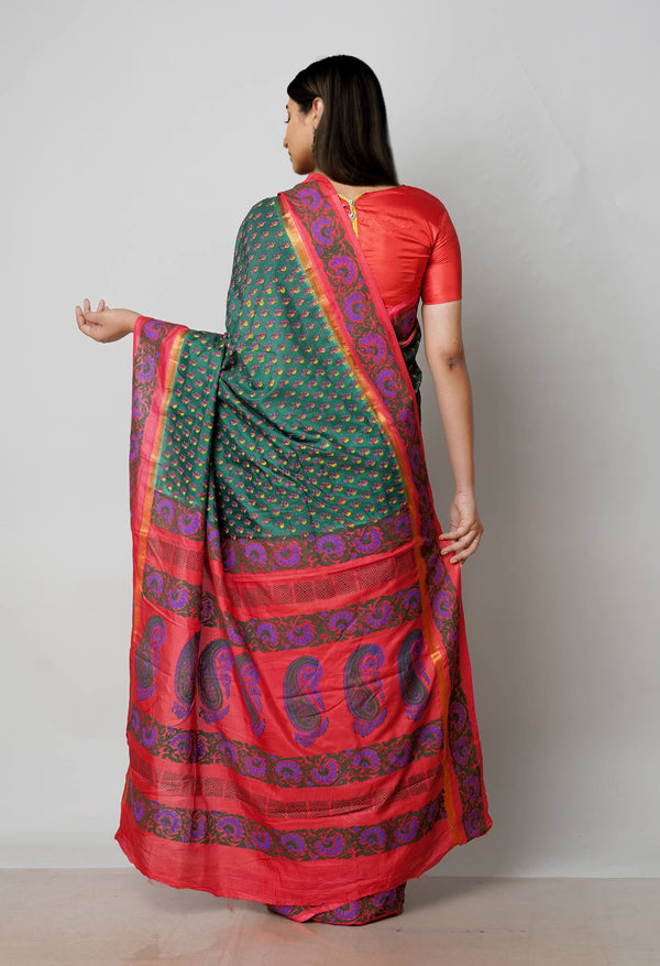 Green  Dyed Printed Summer Bangalore Soft Silk Saree-UNM72769