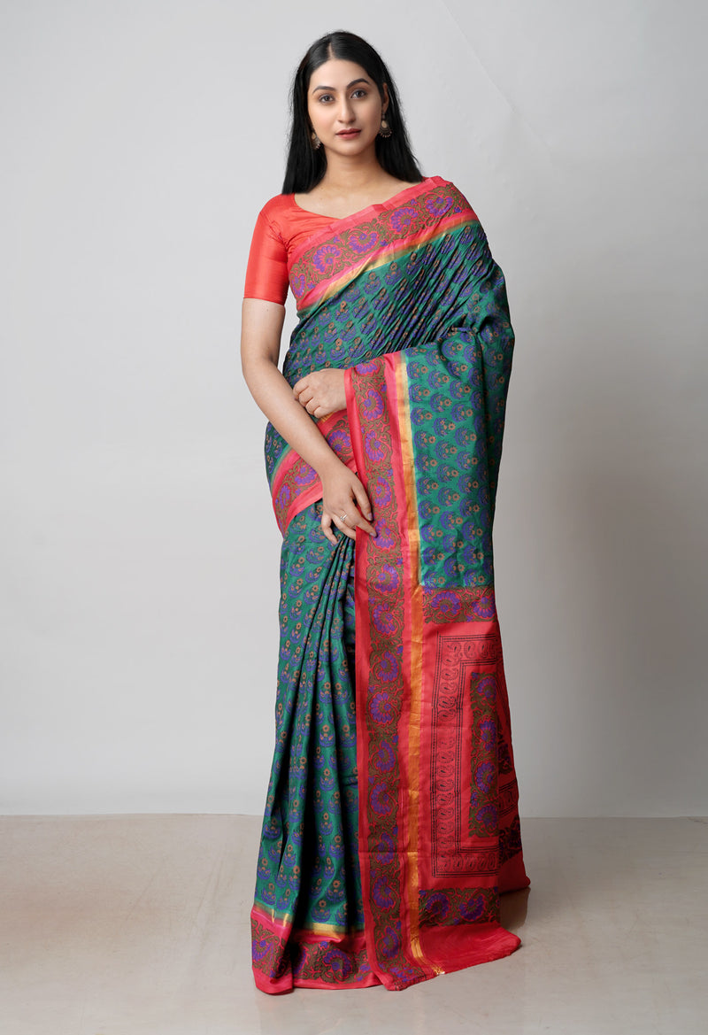 Green  Dyed Printed Summer Bangalore Soft Silk Saree-UNM72772