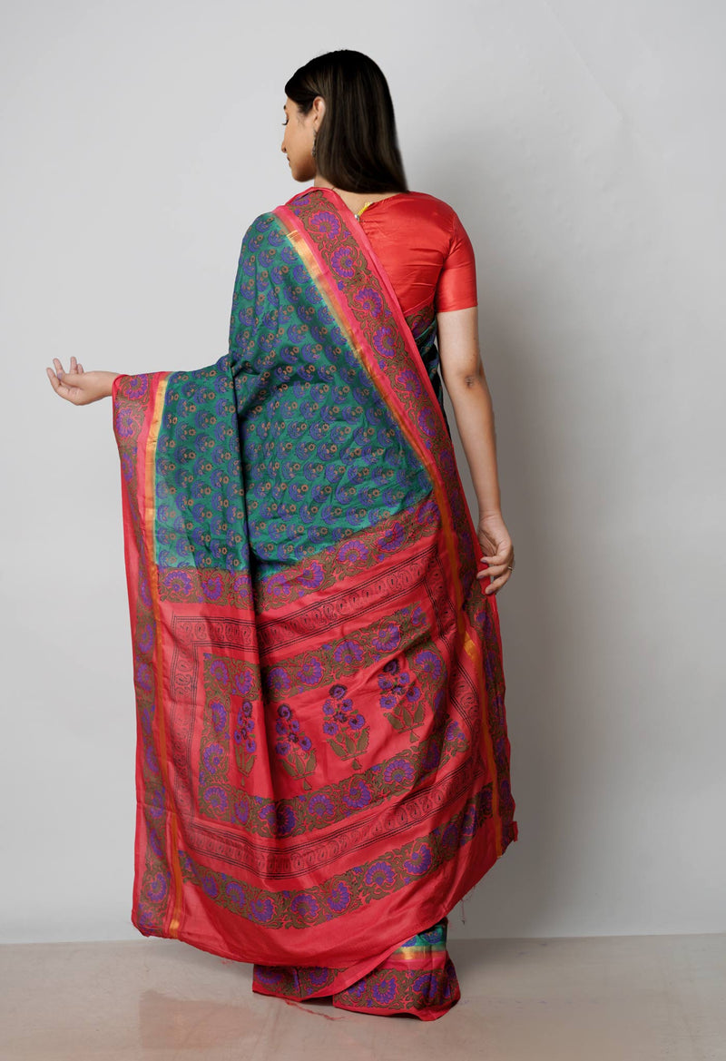 Green  Dyed Printed Summer Bangalore Soft Silk Saree-UNM72772