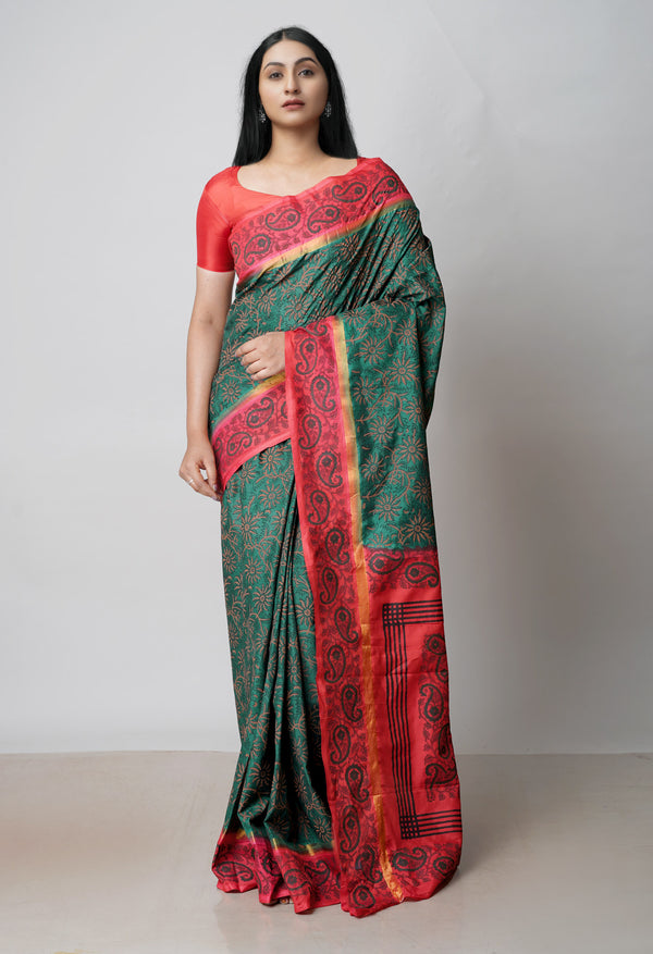 Green  Dyed Printed Summer Bangalore Soft Silk Saree-UNM72773