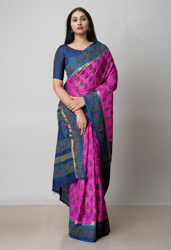 Pink  Dyed Printed Summer Bangalore Soft Silk Saree-UNM72774