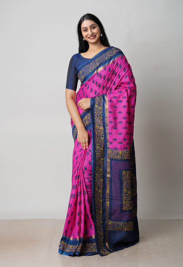 Pink  Dyed Printed Summer Bangalore Soft Silk Saree-UNM72776