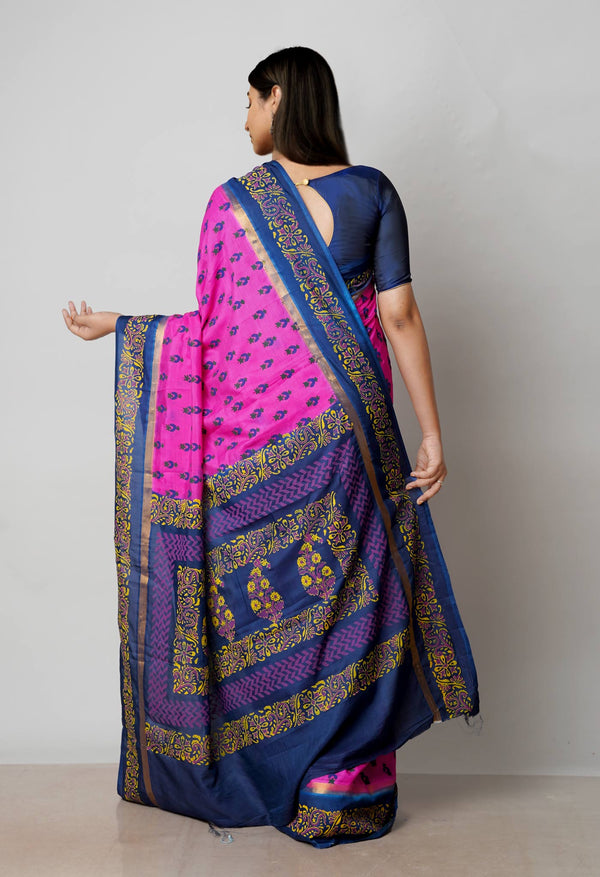 Pink  Dyed Printed Summer Bangalore Soft Silk Saree-UNM72776