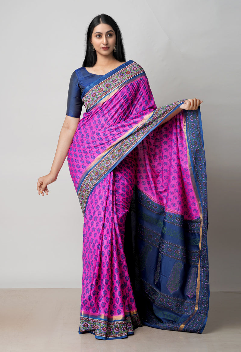 Pink  Dyed Printed Summer Bangalore Soft Silk Saree-UNM72777