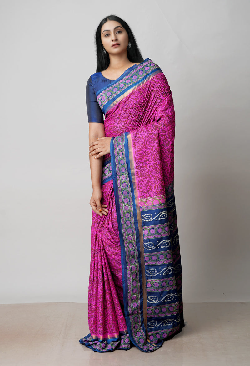 Pink  Dyed Printed Summer Bangalore Soft Silk Saree-UNM72778