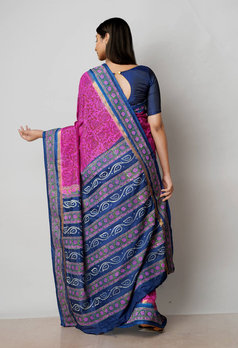 Pink  Dyed Printed Summer Bangalore Soft Silk Saree-UNM72778