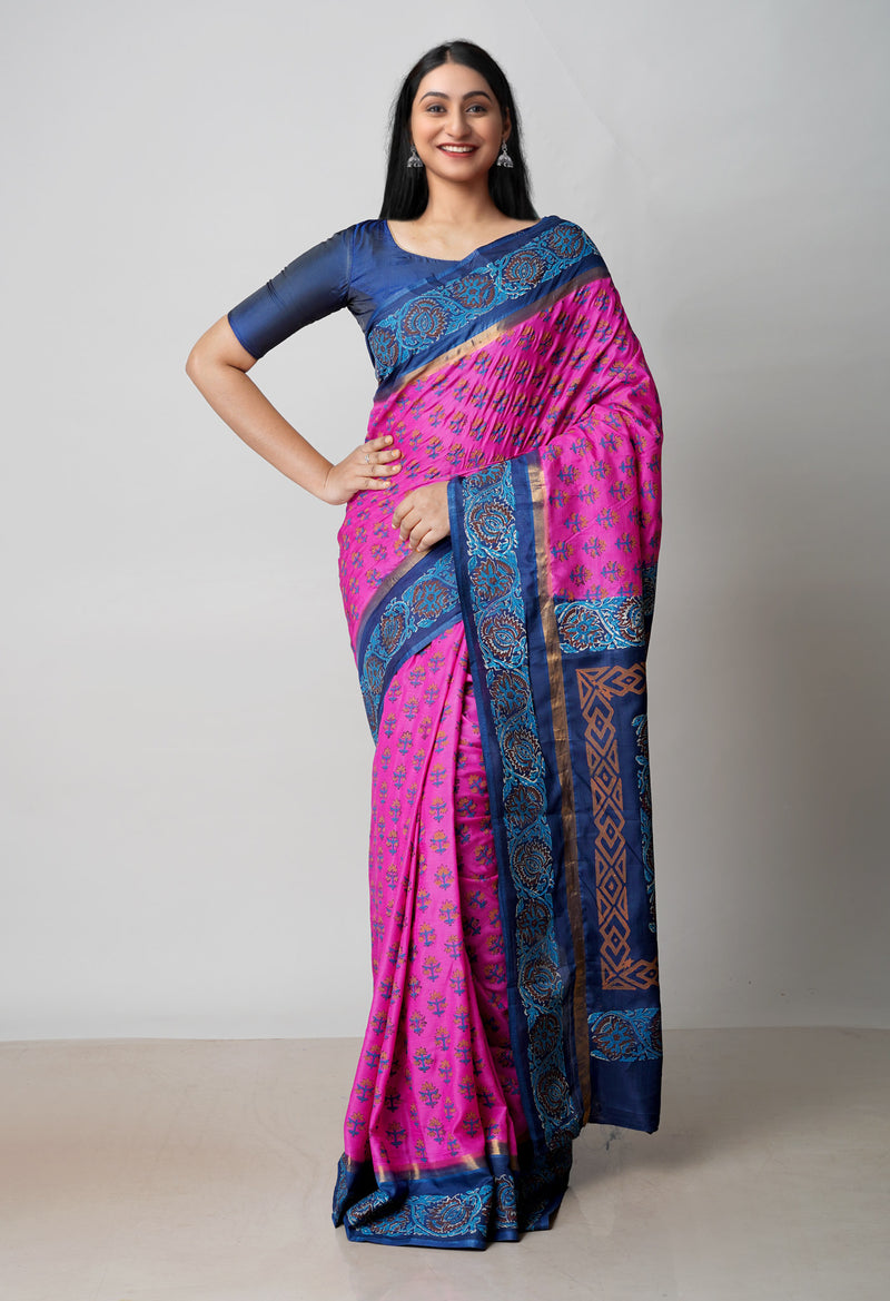 Pink  Dyed Printed Summer Bangalore Soft Silk Saree-UNM72779
