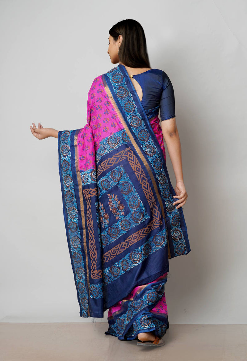 Pink  Dyed Printed Summer Bangalore Soft Silk Saree-UNM72779