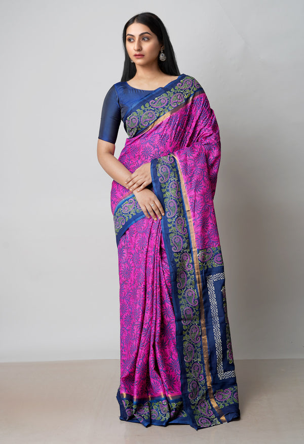 Pink  Dyed Printed Summer Bangalore Soft Silk Saree-UNM72780