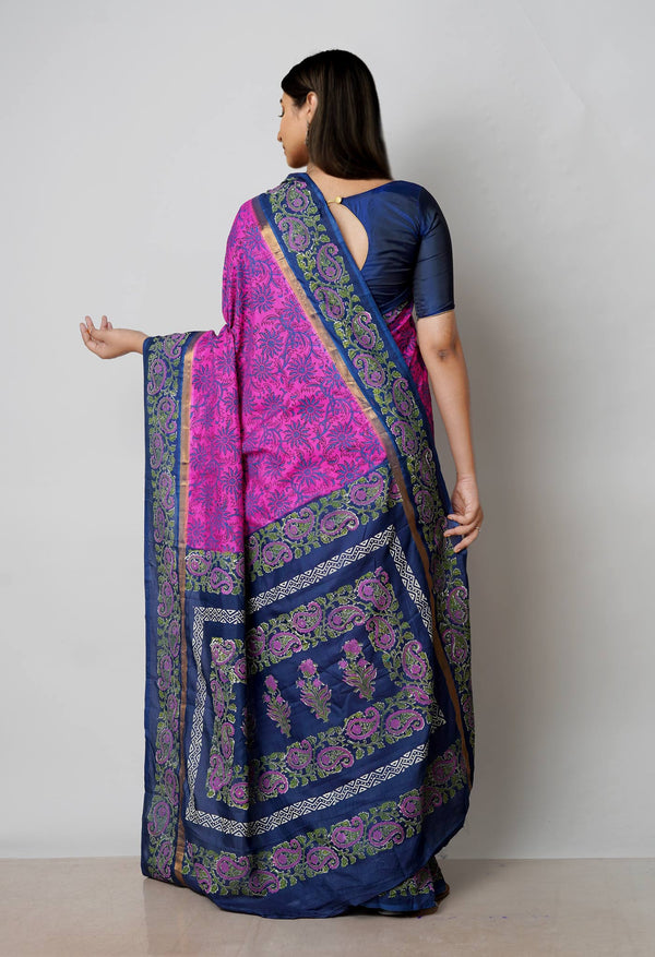 Pink  Dyed Printed Summer Bangalore Soft Silk Saree-UNM72780