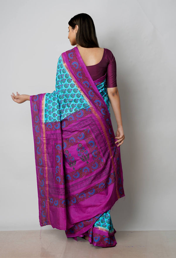 Blue  Dyed Printed Summer Bangalore Soft Silk Saree-UNM72781